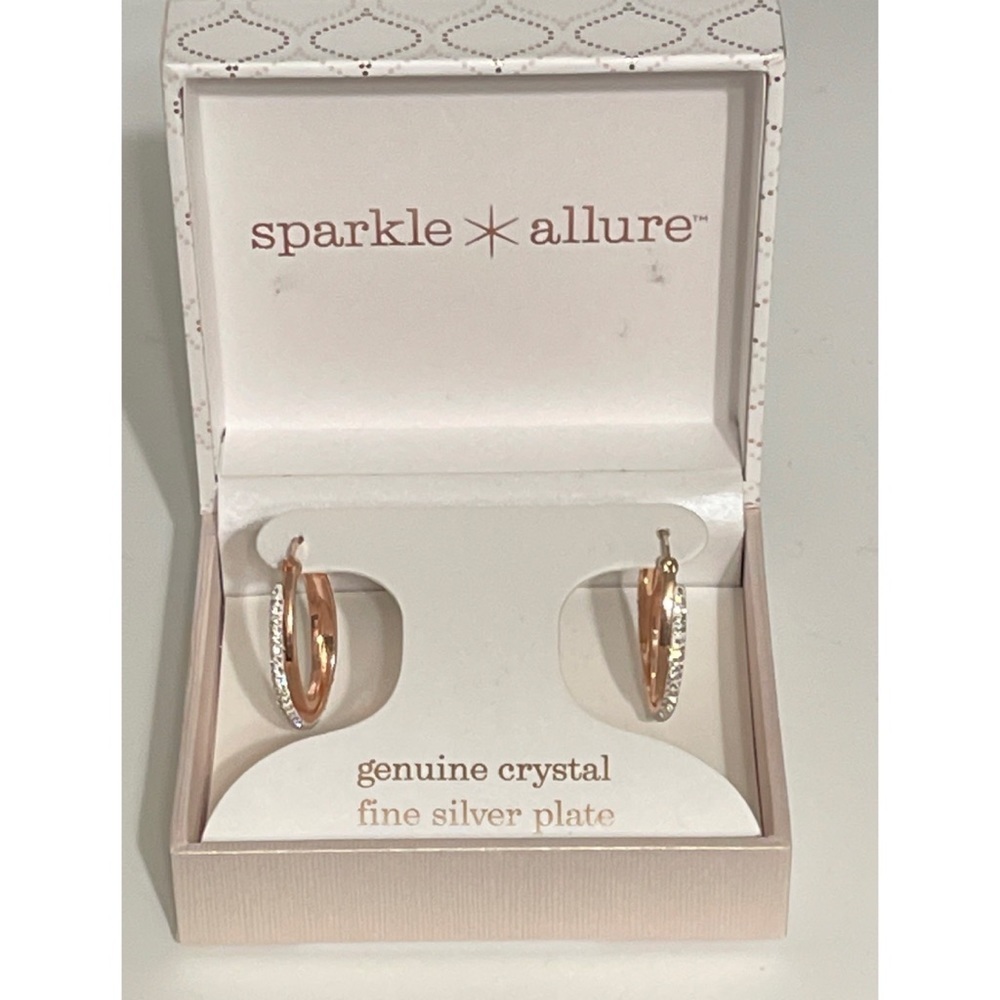NWT Sparkle Allure Genuine Crystal Fine Silver Plated Hoop Earrings NIB